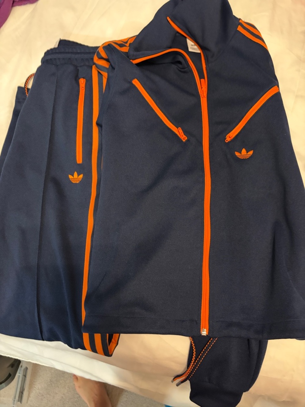 adidas Navy Jacket and Pants with Orange Accents